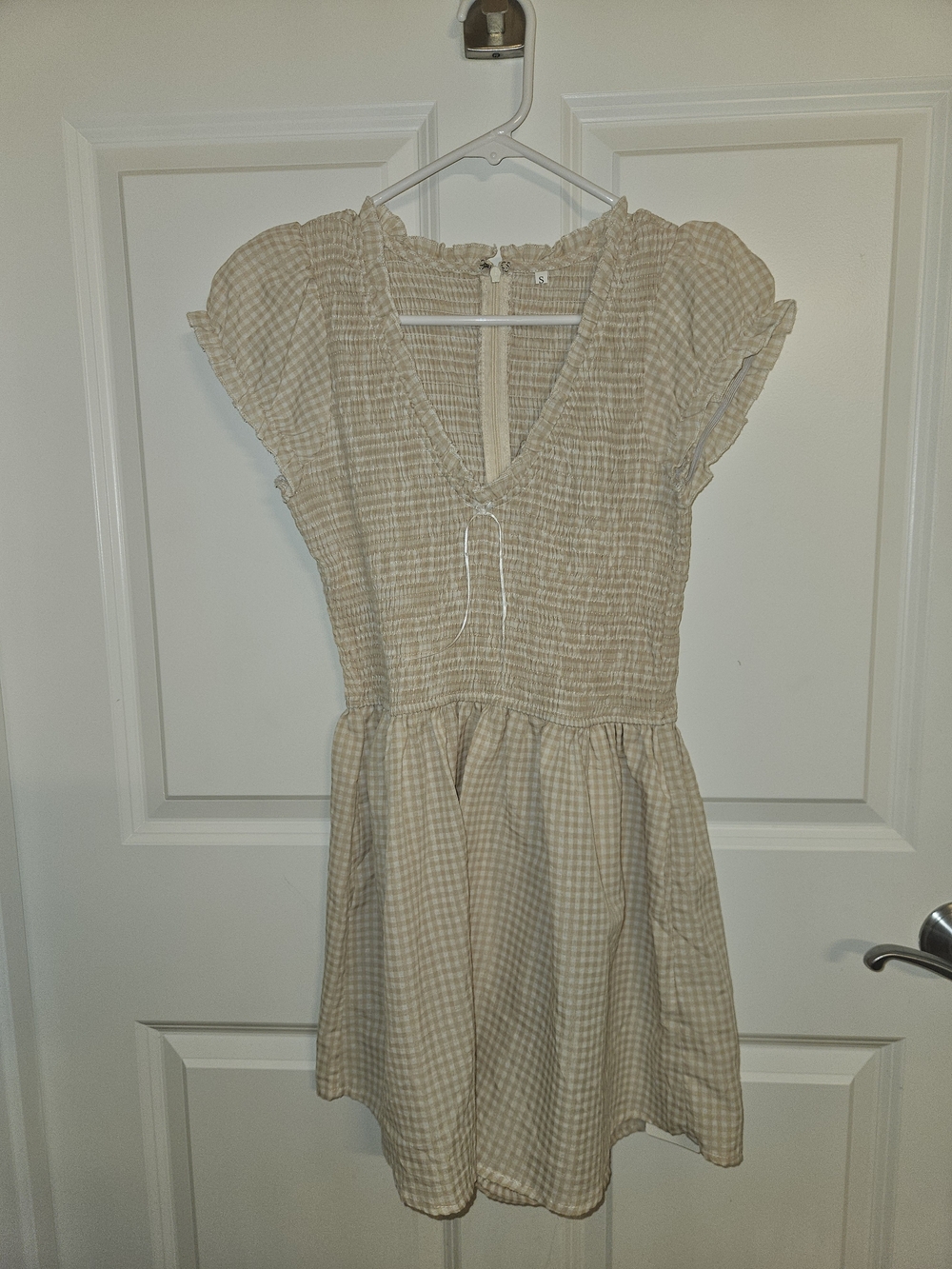 Women’s Cream Gingham Short Sleeve Smocked Romper